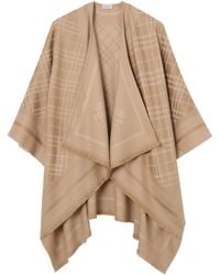Burberry - Wool And Cashmere Check Cape - Lyst