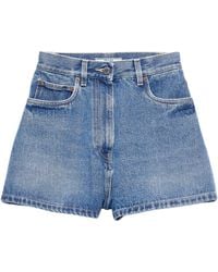 Prada - Denim High-Waist Shorts - Lyst