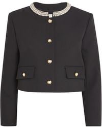 【海外限定】Sandroウール混ジャケット☆Faux pearl-embellished sandro-black-Faux-Pearl-