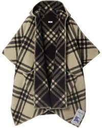 Burberry - Wool Reversible Check Hooded Cape - Lyst