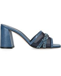 Gina - Leather Snake-Embossed Embellished Loire Mules 85 - Lyst