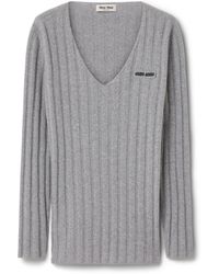 Miu Miu - Wool-Cashmere Ribbed Oversized Sweater - Lyst
