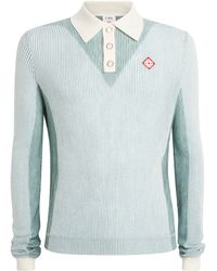 CASABLANCA - Stripe Monogram Long-Sleeve Polo Shirt - Lyst