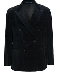 Polo Ralph Lauren - Cotton Velvet Tartan Double-Breasted Blazer - Lyst