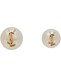 Saint Laurent - Mismatched Faux-Pearl Monogram Earrings - Lyst