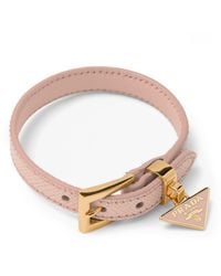 Prada - Saffiano Leather Buckle Bracelet - Lyst