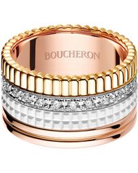 Boucheron - Large Mixed Gold And Diamond Quatre White Ring - Lyst