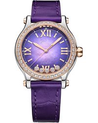 Chopard - Rose Gold And Diamond Happy Sport Watch 33mm - Lyst