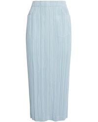 Pleats Please Issey Miyake - Cotton Denim Midi Skirt - Lyst