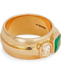 Azlee - Yellow Gold, Diamond And Emerald Duet Staircase Ring - Lyst