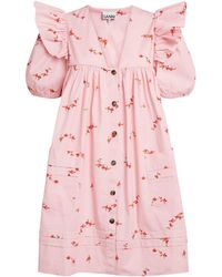 Ganni - Stretch-Cotton Floral Mini Dress - Lyst