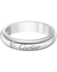Cartier - Platinum And Diamond C De Wedding Band - Lyst