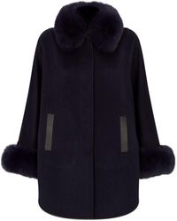 Harrods Fur Collar Cape - Blue