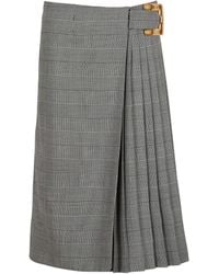 Balmain - Virgin Wool-Blend Check Midi Skirt - Lyst
