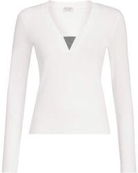 Brunello Cucinelli - Monili Long-Sleeve V-Neck T-Shirt - Lyst
