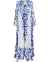 CAMILLA - Silk Embellished V-Neck Kaftan - Lyst