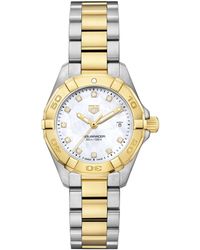 Tag Heuer 18kt Gold And Diamond Dial Aquaracer 300m Quartz Watch 27mm - White