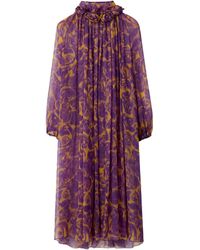 Burberry - Silk Rose Print Midi Dress - Lyst