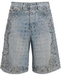 Amiri - Crystal-Trim Bandana Denim Shorts - Lyst