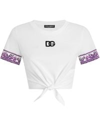 Dolce & Gabbana - Cotton Tie-Front Cropped T-Shirt - Lyst