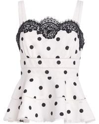 Self-Portrait - Linen-Cotton Polka Dot Top - Lyst