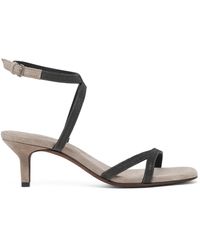 Brunello Cucinelli - Suede City Precious Strap Heeled Sandals 55 - Lyst