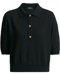 Balmain - Merino Wool Openwork Crop Polo Shirt - Lyst