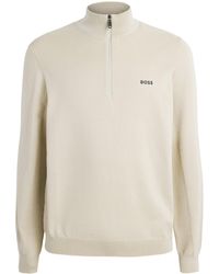 BOSS - Ribbed Logo Quarter-Zip Sweater - Lyst