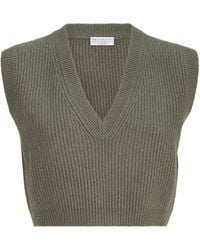 Brunello Cucinelli - Cashmere Rib-Knit Cropped Sweater Vest - Lyst