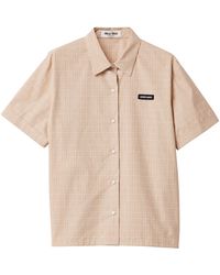 Miu Miu - Cotton Poplin Check Oversized Shirt - Lyst