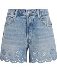 FRAME - The Long Hang Eyelet Denim Shorts - Lyst