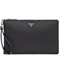 Prada - Re-Nylon And Saffiano Leather Wristlet Pouch - Lyst