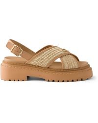 Prada - Leather-Raffia Crossover Platform Sandals 55 - Lyst