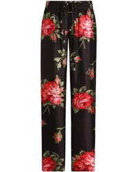 Dolce & Gabbana - Satin Floral Drawstring Trousers - Lyst
