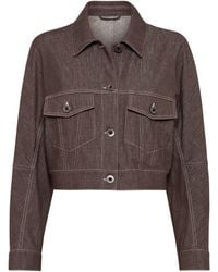 Brunello Cucinelli - Denim Monili Cropped Jacket - Lyst