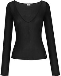 Saint Laurent - Silk Ribbed V-Neck Sweater - Lyst