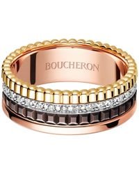 Boucheron - Small Mixed Gold And Diamond Quatre Classique Ring - Lyst