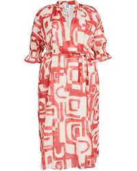 Marina Rinaldi - Cotton Belted Abstract Print Dress - Lyst