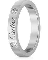 Cartier - Platinum And Diamond C De Wedding Band - Lyst