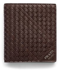Prada - Leather Woven Wallet - Lyst