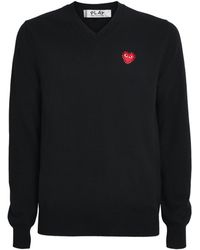 COMME DES GARÇONS PLAY - Wool Rhinestone Heart V-Neck Sweater - Lyst