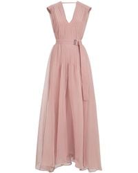 Brunello Cucinelli - Silk Belted Maxi Dress - Lyst
