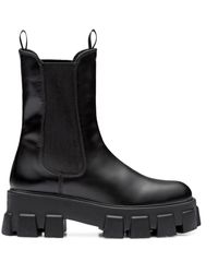 Prada - Leather Monolith Ankle Boots 55 - Lyst