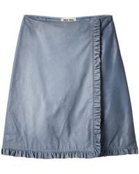 Miu Miu - Nappa Leather Ruffle Midi Skirt - Lyst