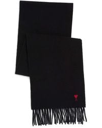 Ami Paris - Wool Ami De Coeur Fringed Scarf - Lyst