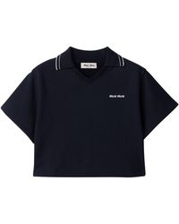Miu Miu - Cotton Cropped Logo Sweatshirt - Lyst