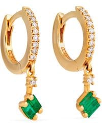 Suzanne Kalan - Diamond And Emerald Classic Dangle Drop Huggie Earrings - Lyst