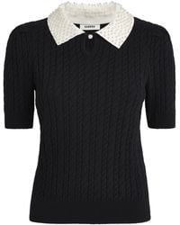 Sandro - Cotton-Wool-Blend Cable-Knit Pearl-Collar Sweater - Lyst