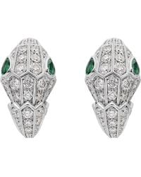 BVLGARI - White Gold, Diamond And Emerald Serpenti Earrings - Lyst