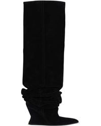 Balmain - Suede Knee-High Wedge Boots 95 - Lyst